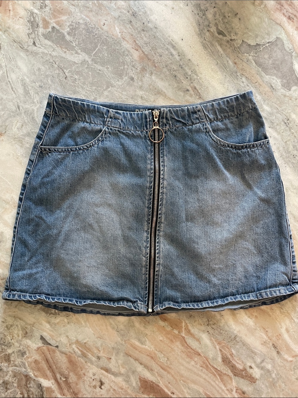 Rewash Blue Denim Mini Skirt with Front Ring Zip